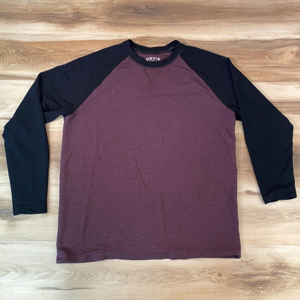 Orvis Classic‎ Collection Mens Large Raglan Long Sleeve Shirt Burgundy Black